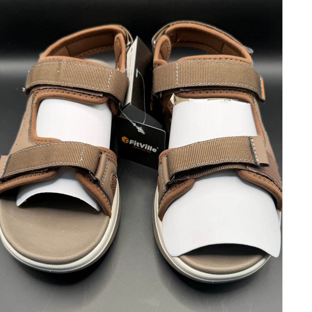 FitVille FlexiWalk V6 Women's Sandals Brown US 6.5 Wide W Hook Loop NIB